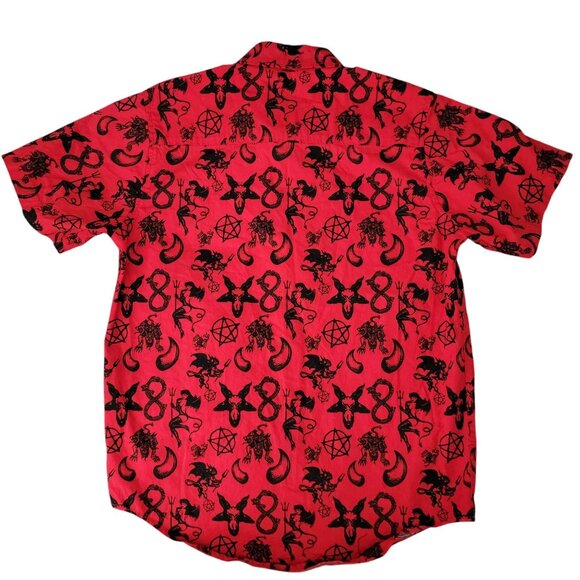 Hot Topic Red Devil Woven Button-Up Shirt S - Picture 2 of 5